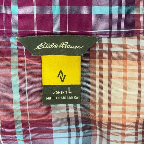Eddie Bauer Sleeveless Button Down Plaid Shirt Purple Sz Large - Picture 4 of 7
